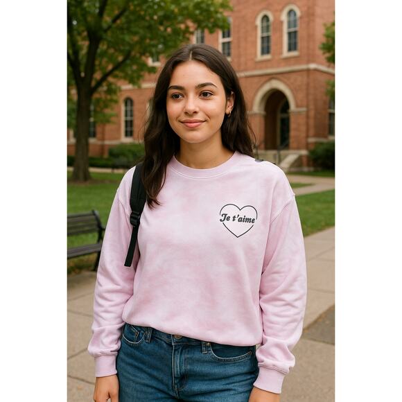 Mighty Fine Pink Tie-Dye “Je T’aime” Heart Graphic Oversized Sweatshirt - Medium - Picture 1 of 10